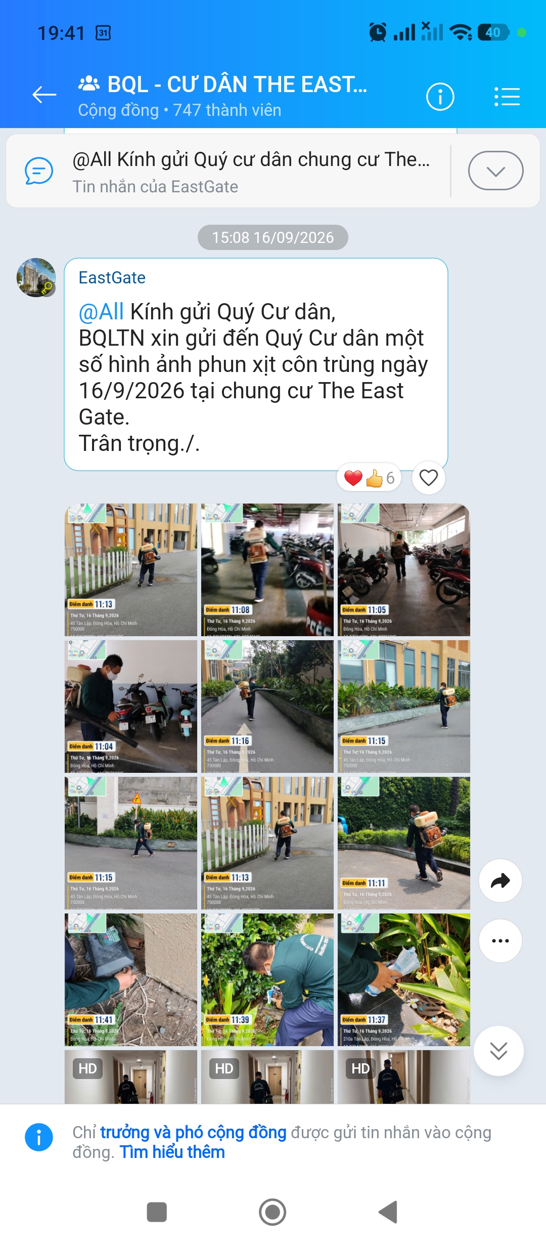 Ảnh chụp thông báo Ban quản lý: Hình ảnh phun xịt côn trùng